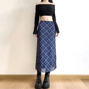 Blue Plaid Maxi Skirt - Sleek Long Women's Skirt